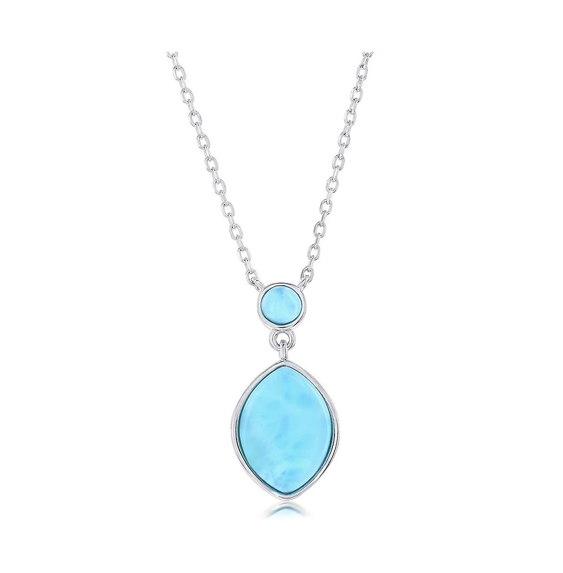 Sterling Silver, Round & Marquise Larimar Necklace