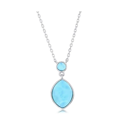 Sterling Silver, Round & Marquise Larimar Necklace