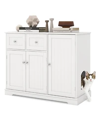 Cat Litter Box Enclosure with 2 Drawers and 3 Doors for Kittens and Adult Cats