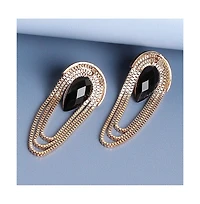 Sohi Women's Black Teardrop Chain Drop Earrings