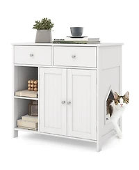 Hidden Cat Washroom Side Cabinet Wooden Pet House with 2 Drawers