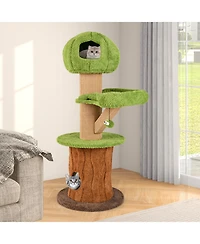 Slickblue Mushroom Cat Tree for Indoor Cats with 2 Cute Condos Plush Perch and Teasing Balls