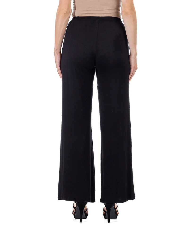 24seven Comfort Apparel Petite Comfortable Solid Color Palazzo Wide Leg Pants