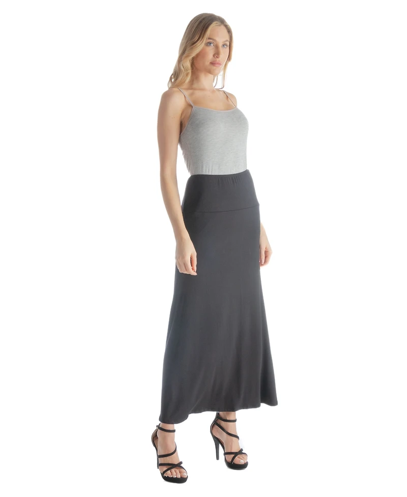 24seven Comfort Apparel Petite Elastic Waist Solid Color Maxi Skirt