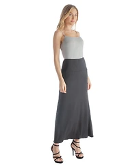 24seven Comfort Apparel Petite Elastic Waist Solid Color Maxi Skirt