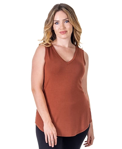 24seven Comfort Apparel Petite V-Neck Tunic Tank Top with Round Hemline