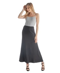 24seven Comfort Apparel Petite Elastic Waist Solid Color Maxi Skirt