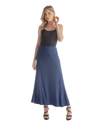 24seven Comfort Apparel Petite Elastic Waist Solid Color Maxi Skirt