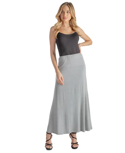 24seven Comfort Apparel Petite Elastic Waist Solid Color Maxi Skirt