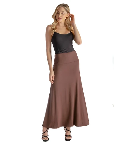 24seven Comfort Apparel Petite Elastic Waist Solid Color Maxi Skirt