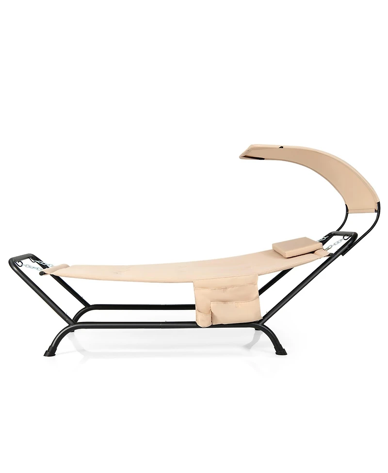 Gymax Chaise Lounge Bed w/ Detachable Sunshade Canopy Hammock w/ Rustproof Metal Stand
