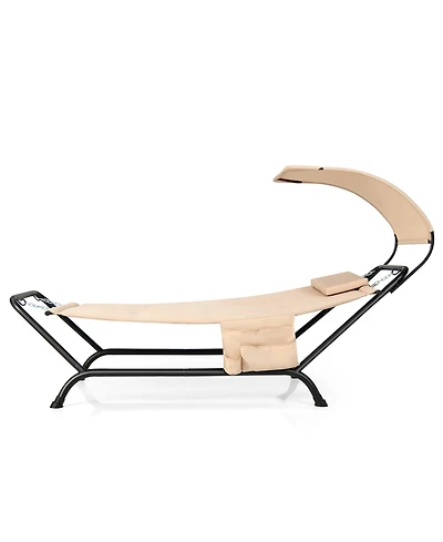 Gymax Chaise Lounge Bed w/ Detachable Sunshade Canopy Hammock w/ Rustproof Metal Stand