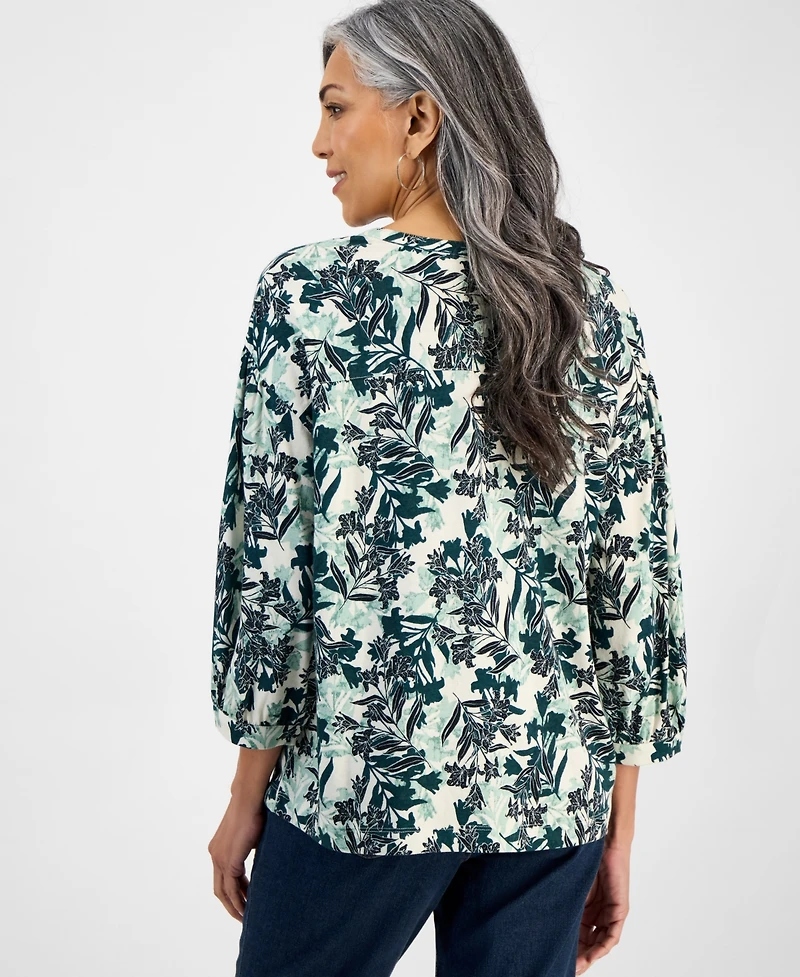 Style & Co Petite Margot Lily-Print Blouse, Exclusively at Macy's