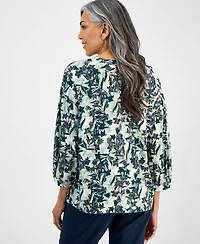 Style & Co Petite Margot Lily-Print Blouse, Exclusively at Macy's