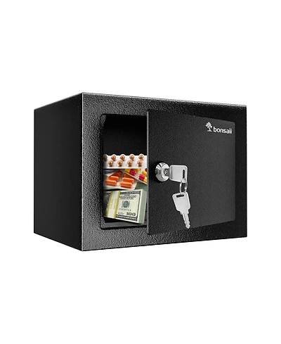 Bonsaii Safe Box with Key Lock, Steel Security Lock Box, 0.23 Cubic Feet, 9.06" W x 6.69" D x 6.69" H, Small Hidden Safe for Cash Jewel