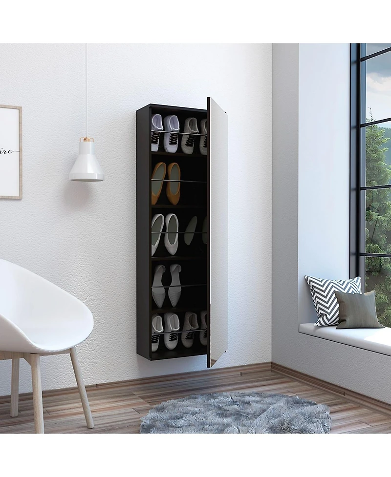 Baltimore Wall Mounted Shoe Rack, Mirror, Single Door, Ten Shoes Capacity, White