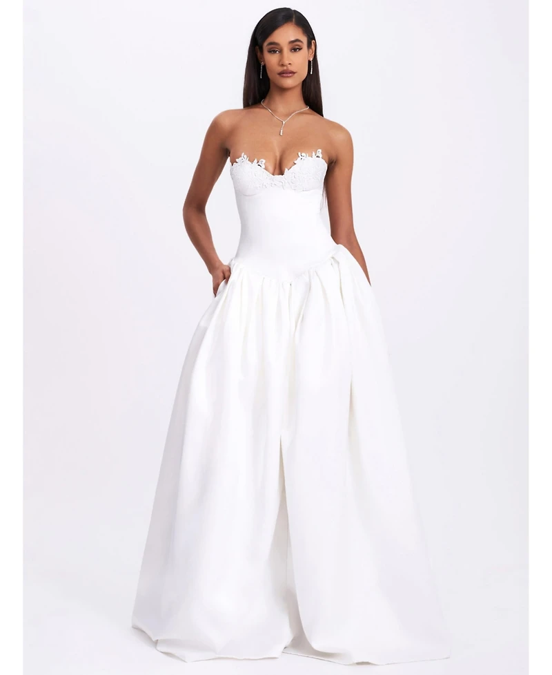 Miss Circle Women's Naila Lace Trim Strapless Drop Waist Wedding Gown