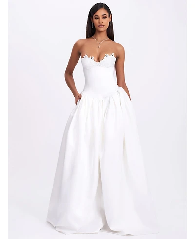Miss Circle Women's Naila Lace Trim Strapless Drop Waist Wedding Gown