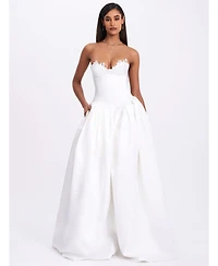 Miss Circle Women's Naila Lace Trim Strapless Drop Waist Wedding Gown