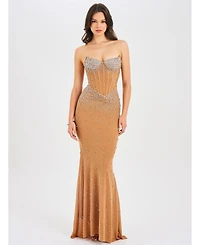 Miss Circle Women's Fatima Crystal Sleeveless Corset Mermaid Maxi Dress