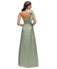 After Six Women's Bow One-Shoulder Fluid Satin Maxi Dress with Full Skirt