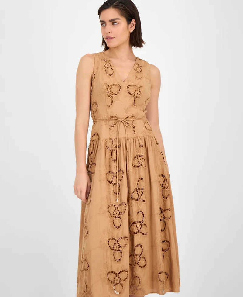 Anne Klein Women's Embroidered String-Belt Midi Dress