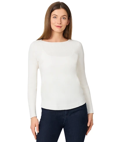 Melissa Paige Women's Petite Boat Neck Long-Sleeve Sweater
