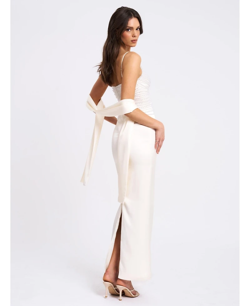 Miss Circle Women's Karmen Pearl Top Pencil Slip Gown with Scarf
