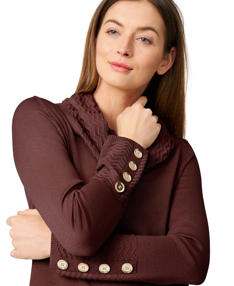 Melissa Paige Women's Petite Chevron-Trimmed Cowl-Neck Sweater