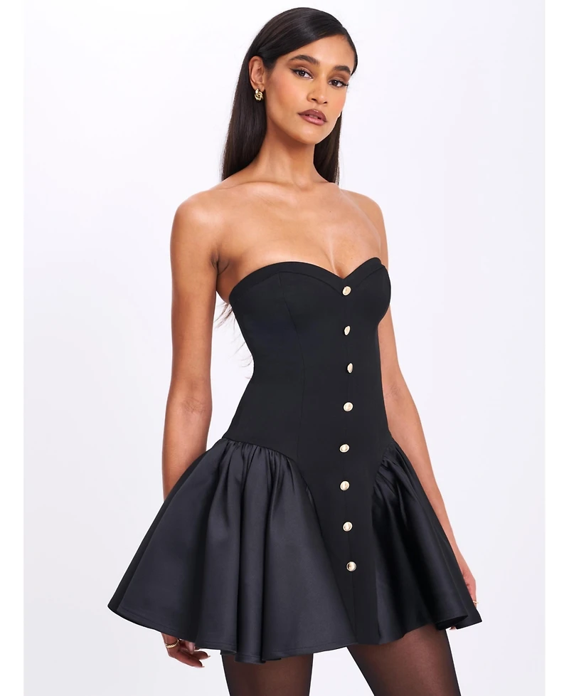Miss Circle Women's Kaden Black Drop Waist Mini Puffy Dress