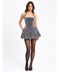 Miss Circle Women's Naomie Crystal Embellished Bubble Hem Halter Mini Dress