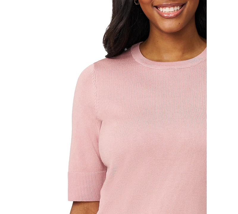 Melissa Paige Women's Crew-Neck Elbow-Sleeve Fine-Gauge Sweater