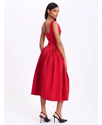 Miss Circle Women's Nahla Red Drop Waist Midi Dress with Buttons