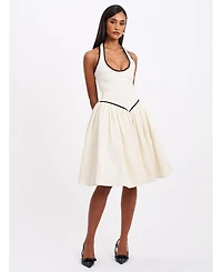 Miss Circle Women's Natalie U Neck Halter Drop Waist Tweed Midi Dress