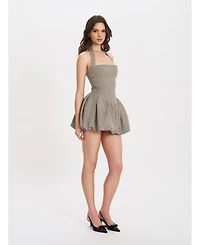 Miss Circle Women's Dacia Plaid Halter Lace-up Bubble Mini Dress