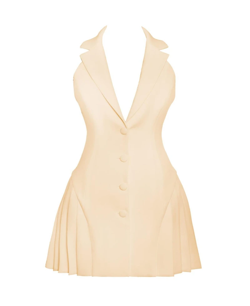 Miss Circle Women's Reyna Beige Backless Pleated Mini Blazer Dress