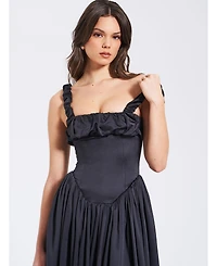 Miss Circle Women's Noreen Black Satin Drop Waist Maxi Sundress