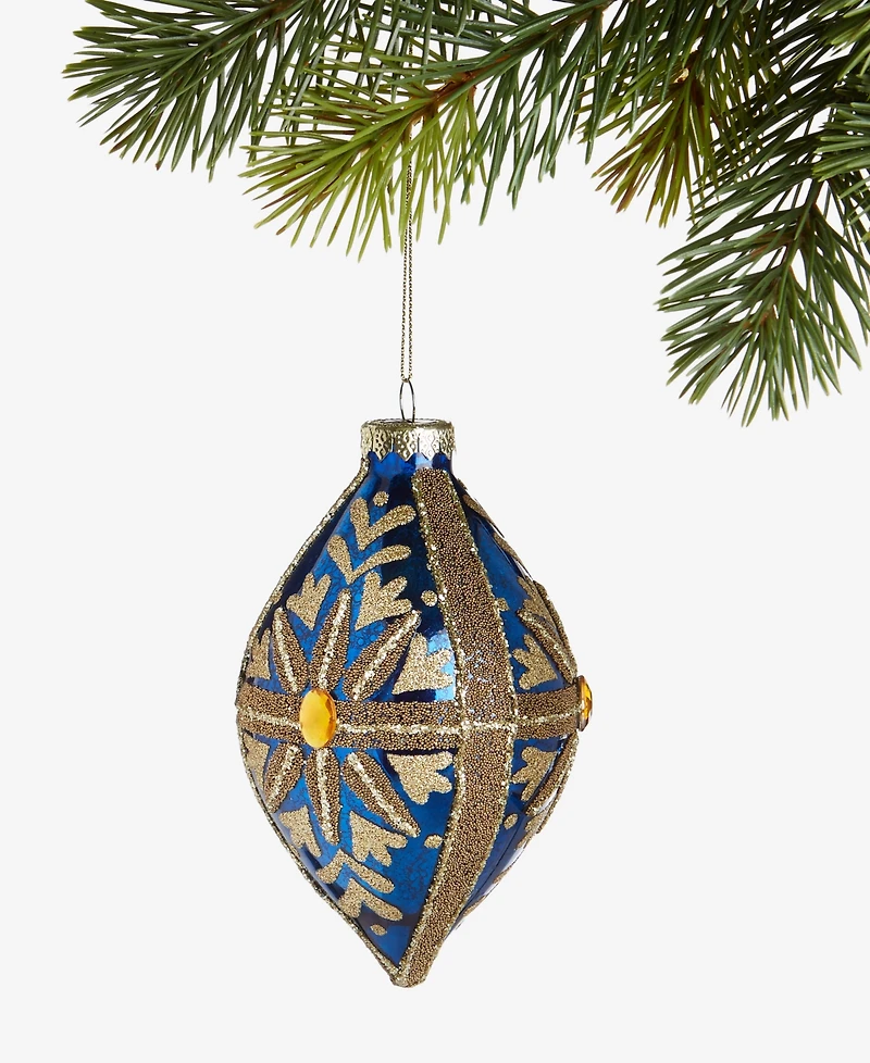 Holiday Lane Blessed Glass Blue and Gold Drop Ornament, Macy's Exclusive