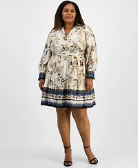 Anne Klein Plus Printed Satin Twill Fit & Flare Dress