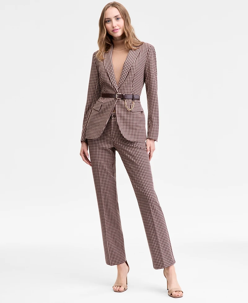 Anne Klein Women's Belted Houndstooth-Print Blazer