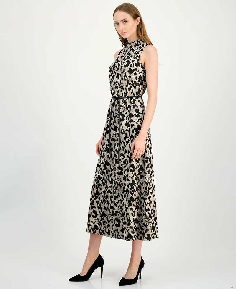 Anen Klein Women's Printed Belted Sleeveless Midi Dress