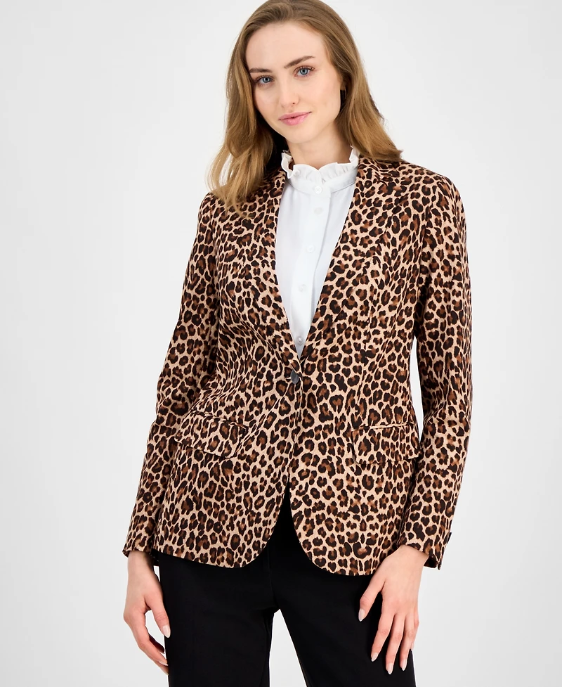 Anne Klein Women's Animal-Print One-Button Blazer