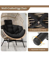Gymax Wicker Stationary Egg Chair Lounge Basket Sofa w/ Heavy-Duty Metal Frame