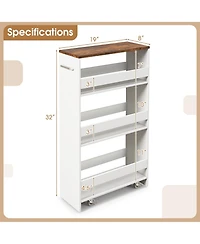 4-Tier Rolling Storage Cart Slim Kitchen Cart on Wheels with Open Shelves and Handle
