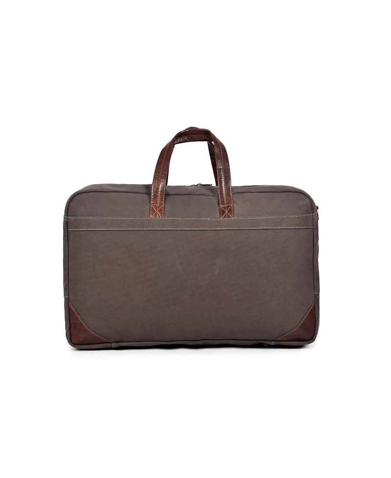 Aaron Leather Goods Canvas and Leather Laptop Briefcase with Dual Front Pockets, Full-Zip Closure, Adjustable Shoulder Strap, Metal Feet, and Padded L