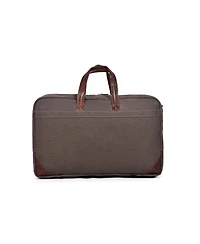 Aaron Leather Goods Canvas and Leather Laptop Briefcase with Dual Front Pockets, Full-Zip Closure, Adjustable Shoulder Strap, Metal Feet, and Padded L