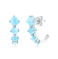 Sterling Silver, Graduating Round Larimar Earrings
