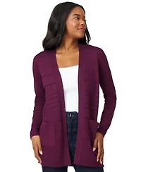 Melissa Paige Petite Textured-Stripe Open-Front Cardigan Sweater