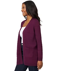 Melissa Paige Petite Textured-Stripe Open-Front Cardigan Sweater