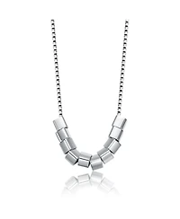 White Gold Plated Cylindrical Bead Necklace